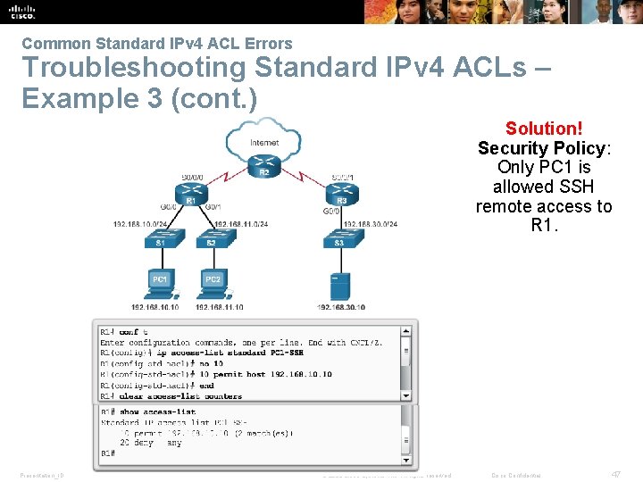 Common Standard IPv 4 ACL Errors Troubleshooting Standard IPv 4 ACLs – Example 3