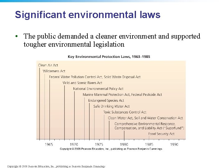 Significant environmental laws • The public demanded a cleaner environment and supported tougher environmental