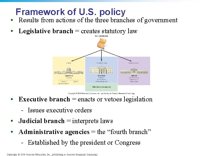 Framework of U. S. policy • Results from actions of the three branches of