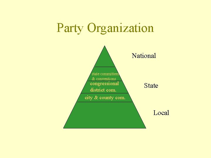 Party Organization National state committees & conventions congressional district com. city & county com.