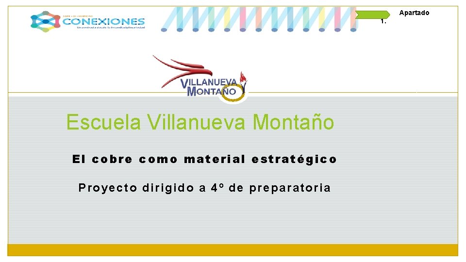 Apartado 1. Escuela Villanueva Montaño El cobre como material estratégico Proyecto dirigido a 4º