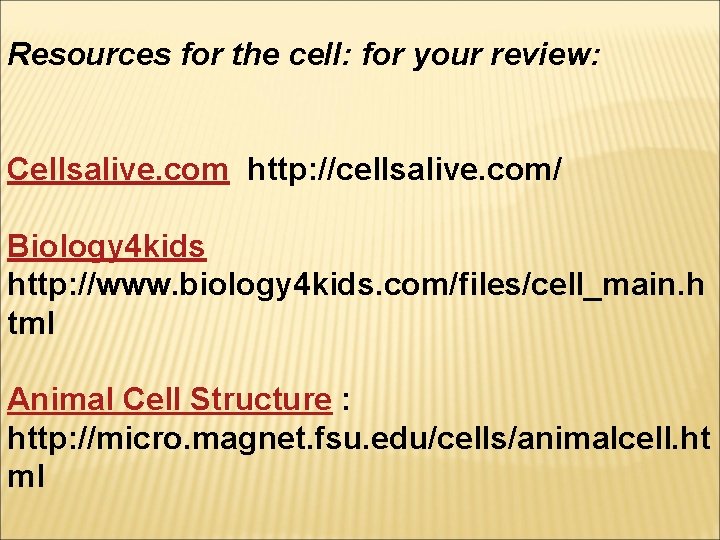 Resources for the cell: for your review: Cellsalive. com http: //cellsalive. com/ Biology 4