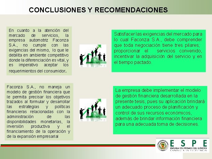 CONCLUSIONES Y RECOMENDACIONES En cuanto a la atención del mercado de servicios, la empresa