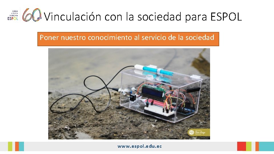 Vinculación con la sociedad para ESPOL Poner nuestro conocimiento al servicio de la sociedad Vinculación con la sociedad para ESPOL Poner nuestro conocimiento al servicio de la sociedad