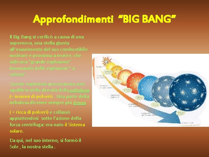 Approfondimenti “BIG BANG” Il Big Bang si verificò a causa di una supernova, una