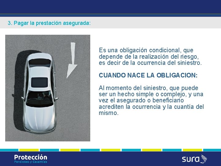 3. Pagar la prestación asegurada: Es una obligación condicional, que depende de la realización