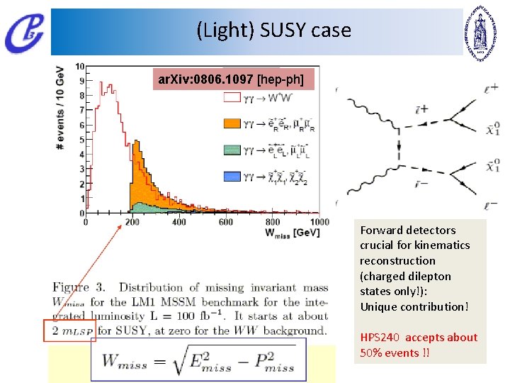 (Light) SUSY case ar. Xiv: 0806. 1097 [hep-ph] Forward detectors crucial for kinematics reconstruction