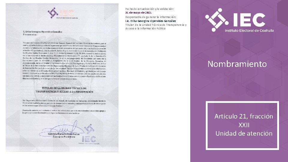 Fecha de actualización y/o validación: 31 de mayo de 2021 Responsable de generar la