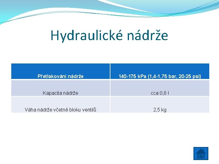 Hydraulické nádrže Přetlakování nádrže 140 -175 k. Pa (1, 4 -1, 75 bar, 20