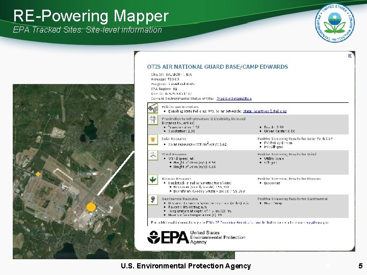 RE-Powering Mapper EPA Tracked Sites: Site-level information U. S. Environmental Protection Agency 5 5