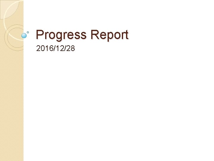 Progress Report 2016/12/28 