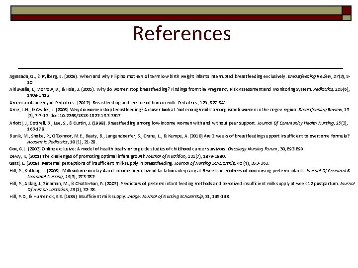 References Agrasada, G. , & Kylberg, E. (2009). When and why Filipino mothers of