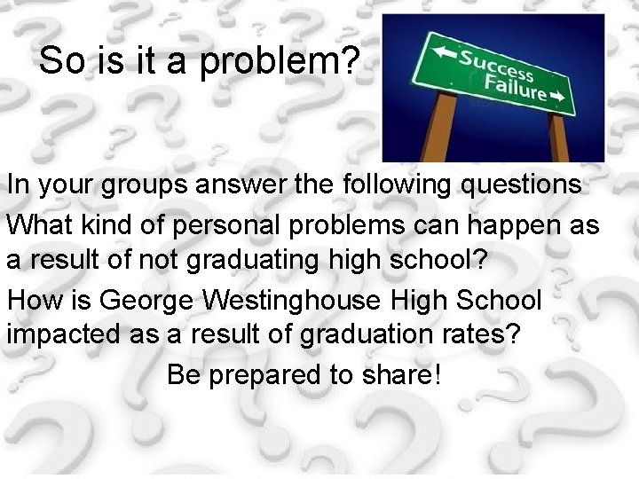 So is it a problem? In your groups answer the following questions What kind