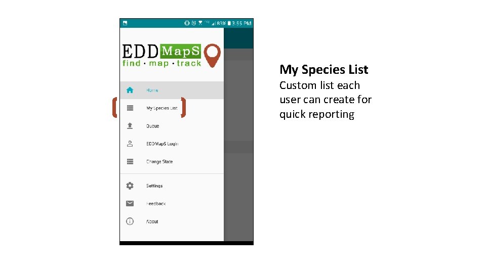My Species List Custom list each user can create for quick reporting 