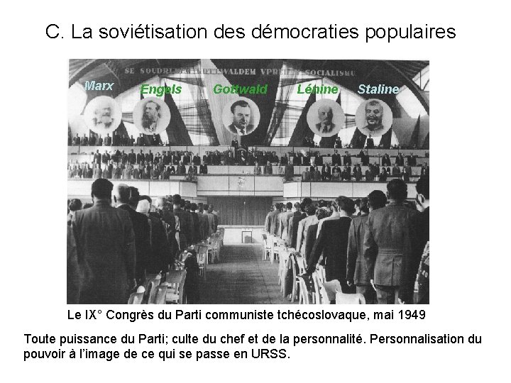 C. La soviétisation des démocraties populaires Marx Engels Gottwald Lénine Staline Le IX° Congrès