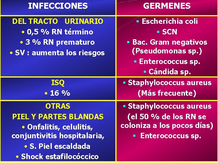 INFECCIONES GERMENES DEL TRACTO URINARIO • 0, 5 % RN término • 3 %