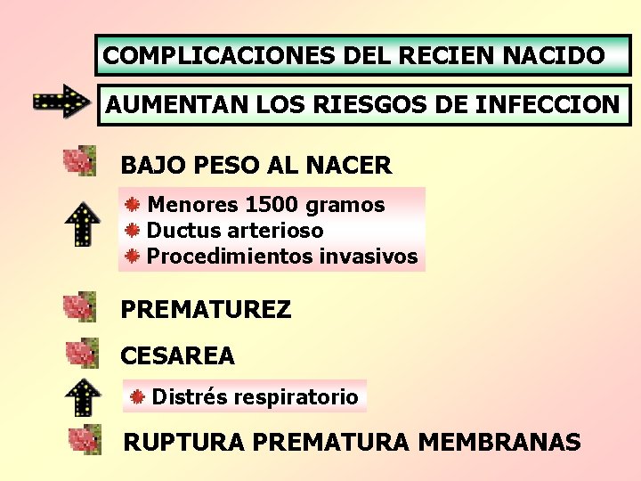 COMPLICACIONES DEL RECIEN NACIDO AUMENTAN LOS RIESGOS DE INFECCION BAJO PESO AL NACER Menores