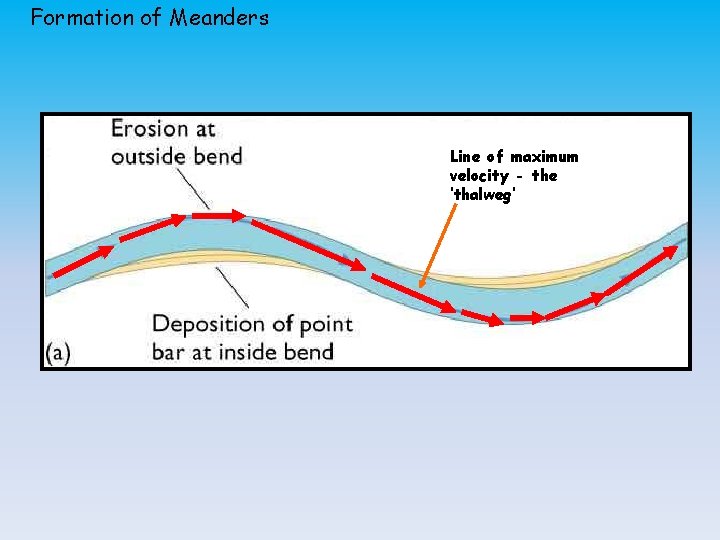 Formation of Meanders Line of maximum velocity - the ‘thalweg’ 