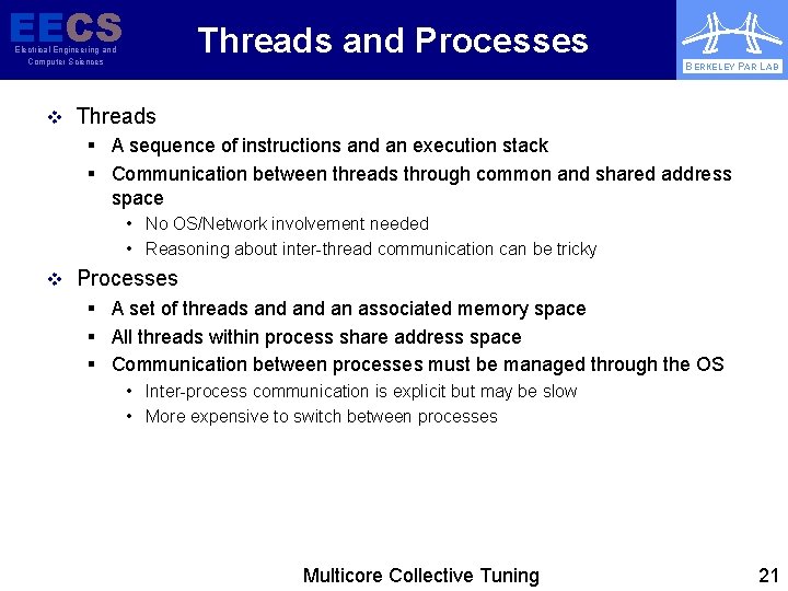 EECS Threads and Processes Electrical Engineering and Computer Sciences BERKELEY PAR LAB v Threads