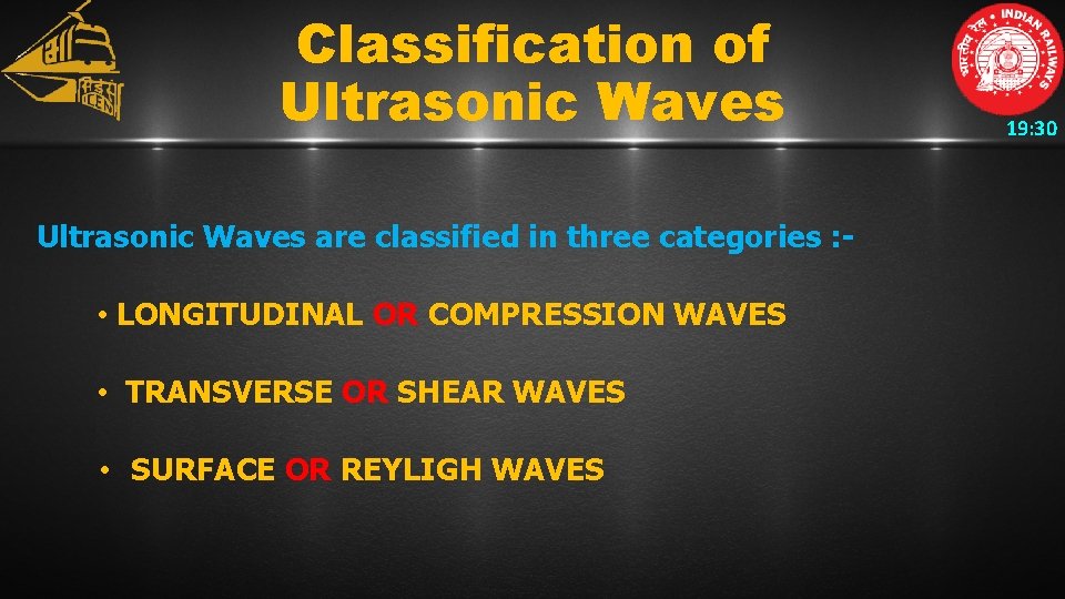 Classification of Ultrasonic Waves are classified in three categories : - • LONGITUDINAL OR