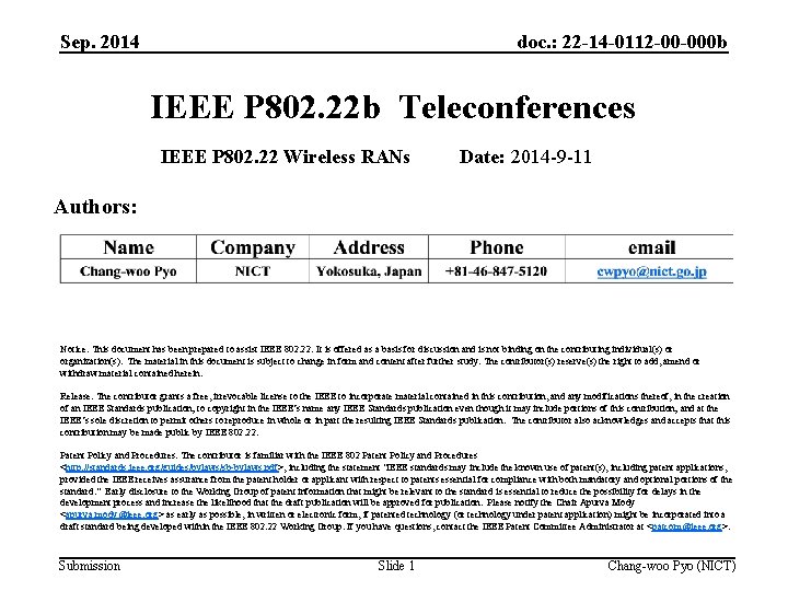 Sep. 2014 doc. : 22 -14 -0112 -00 -000 b IEEE P 802. 22