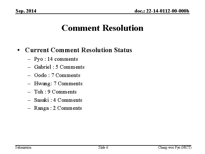 Sep. 2014 doc. : 22 -14 -0112 -00 -000 b Comment Resolution • Current