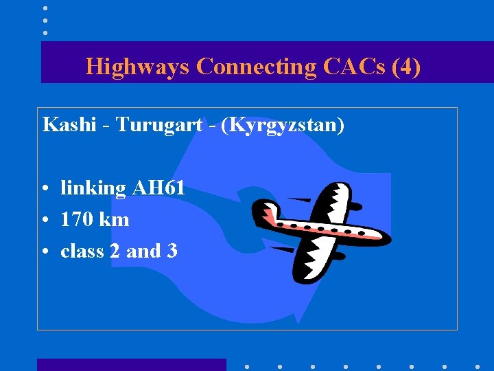 Highways Connecting CACs (4) Kashi - Turugart - (Kyrgyzstan) • linking AH 61 •