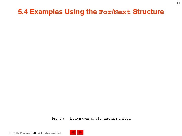 11 5. 4 Examples Using the For/Next Structure Fig. 5. 7 2002 Prentice Hall.