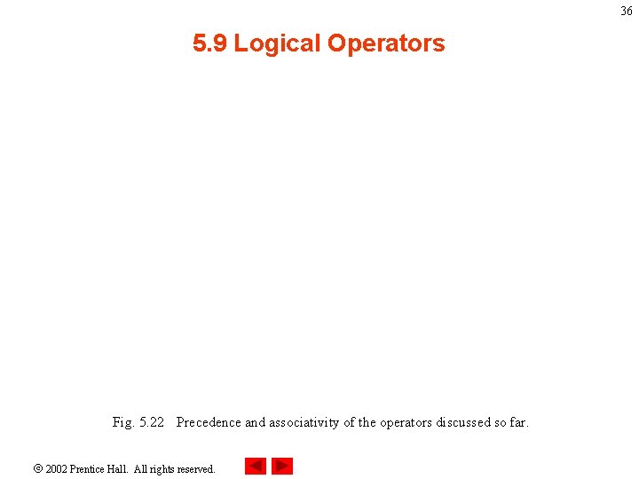 36 5. 9 Logical Operators Fig. 5. 22 Precedence and associativity of the operators