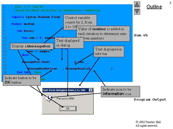 1 ' Fig. 5. 5: Sum. vb 2 ' Using For/Next structure to demonstrate