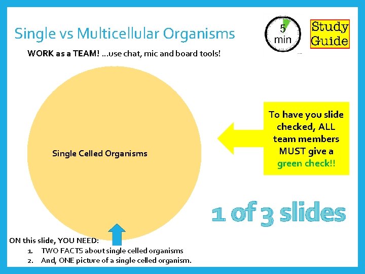 Single vs Multicellular Organisms WORK as a TEAM! …use chat, mic and board tools!