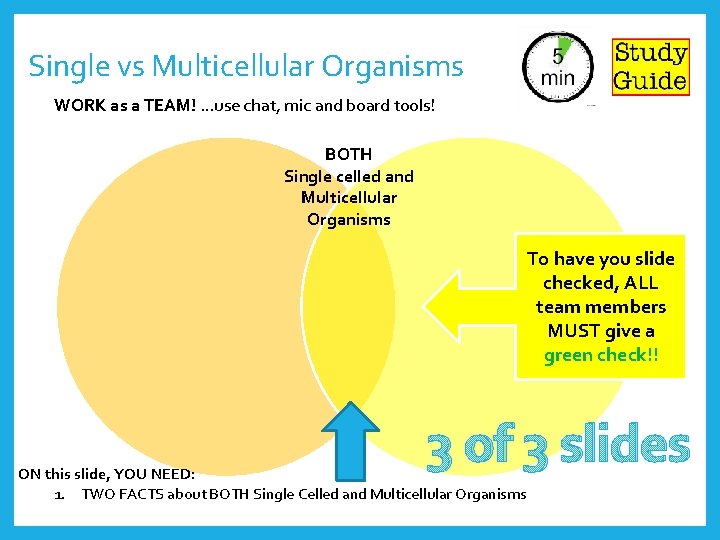 Single vs Multicellular Organisms WORK as a TEAM! …use chat, mic and board tools!