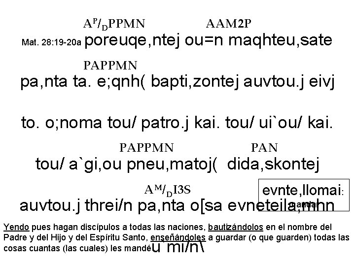 AP/DPPMN Mat. 28: 19 -20 a AAM 2 P poreuqe, ntej ou=n maqhteu, sate