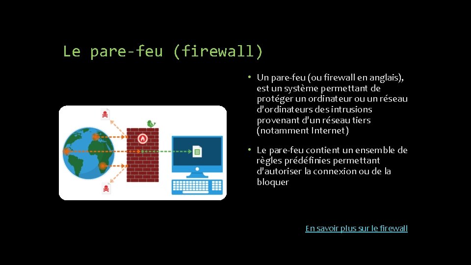 Le pare-feu (firewall) • Un pare-feu (ou firewall en anglais), est un système permettant