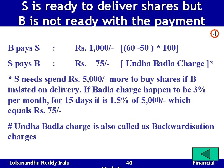 S is ready to deliver shares but B is not ready with the payment