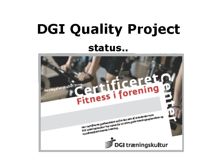 DGI Quality Project status. . 