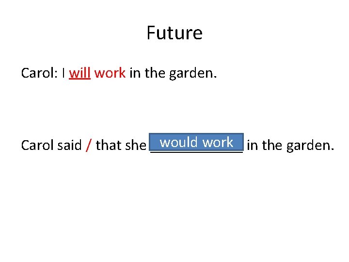 Future Carol: I will work in the garden. would work in the garden. Carol
