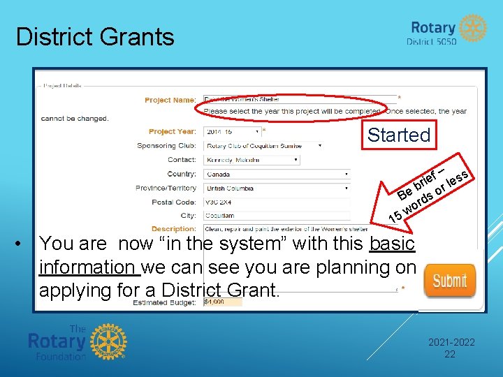 District Grants Started f – ss e i r r le b Be rds
