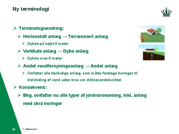 Ny terminologi Ø Terminologiændring: Ø Horisontalt anlæg → Terrænnært anlæg Ø Dybde på højst