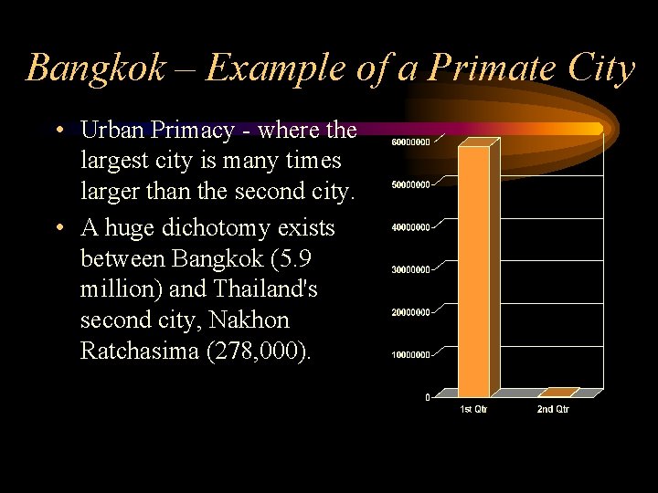 Bangkok – Example of a Primate City • Urban Primacy - where the largest