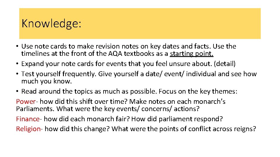 Knowledge: • Use note cards to make revision notes on key dates and facts. Knowledge: • Use note cards to make revision notes on key dates and facts.