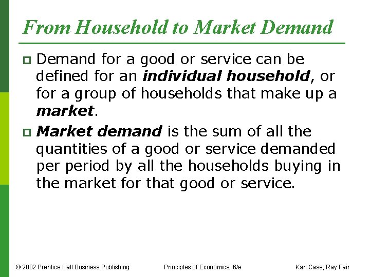 From Household to Market Demand for a good or service can be defined for