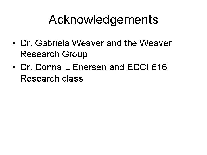 Acknowledgements • Dr. Gabriela Weaver and the Weaver Research Group • Dr. Donna L