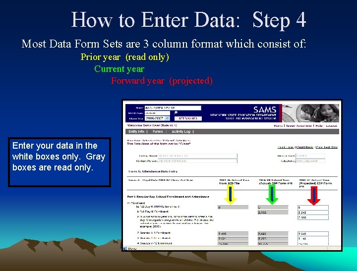 How to Enter Data: Step 4 Most Data Form Sets are 3 column format