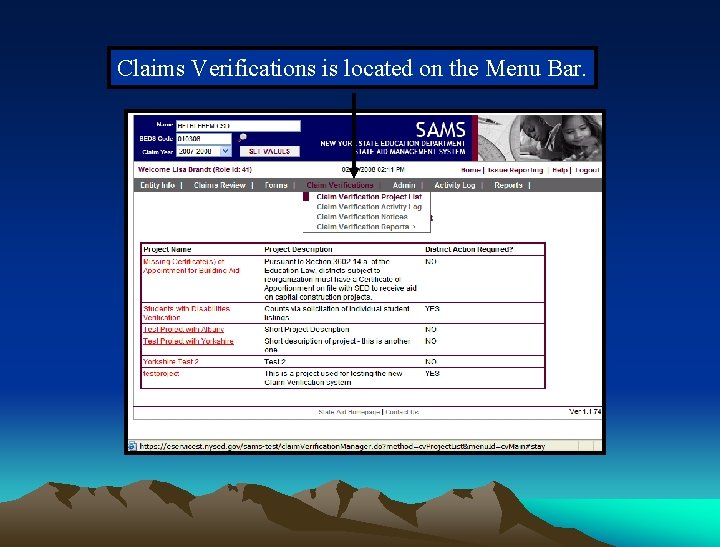 Claims Verifications is located on the Menu Bar. 