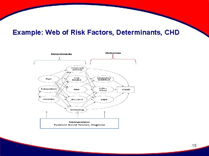 Example: Web of Risk Factors, Determinants, CHD 15 