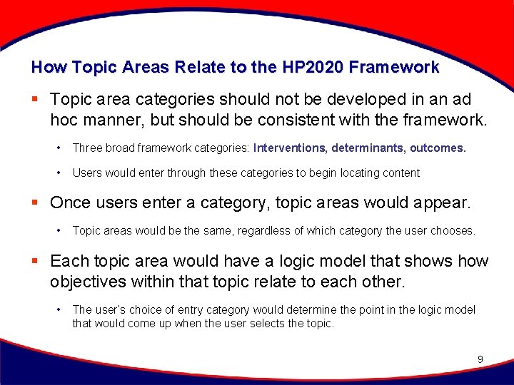 How Topic Areas Relate to the HP 2020 Framework § Topic area categories should