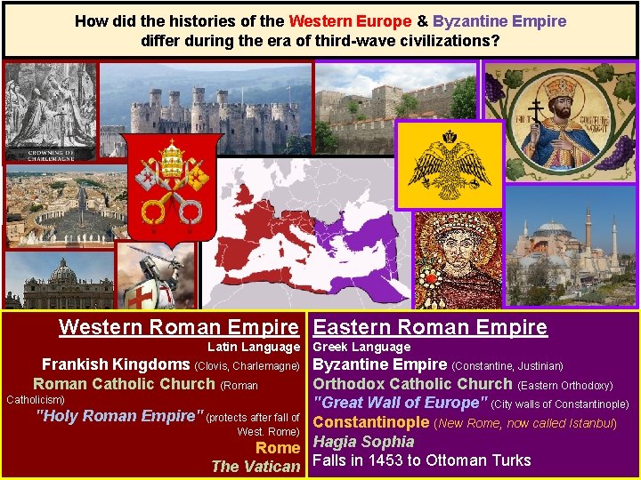 How did the histories of the Western Europe & Byzantine Empire differ during the