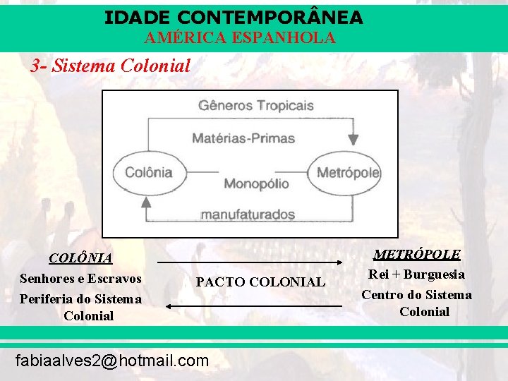 IDADE CONTEMPOR NEA AMÉRICA ESPANHOLA 3 - Sistema Colonial COLÔNIA Senhores e Escravos Periferia