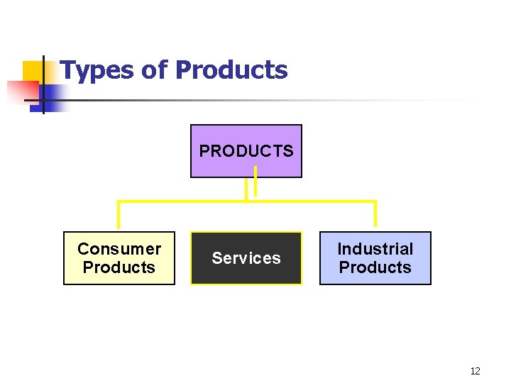 Types of Products PRODUCTS Consumer Products Services Industrial Products 12 